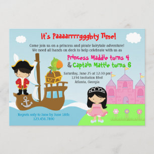 Princess and Pirate Twins Joint Birthday Party Invitation