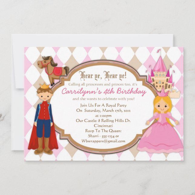 Princess and Prince - Birthday Party Invitations (Front)