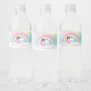 Princess and Rainbow Unicorn Birthday Party Favour Water Bottle Label