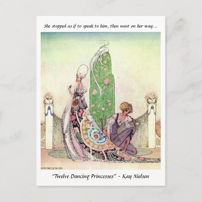 Princess and the garden boy fairytale illustration postcard (Front)