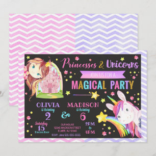 Princess and Unicorn Joint Birthday Invitation