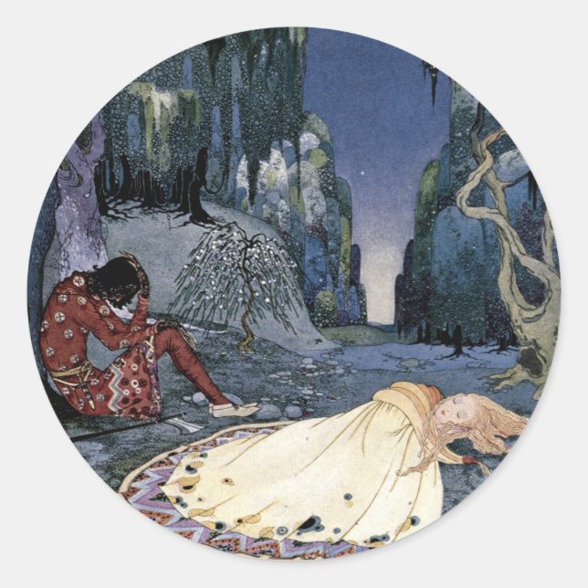 Princess Asleep in Forest Classic Round Sticker (Front)