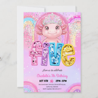 Princess Axolotl 5th Birthday Invitation