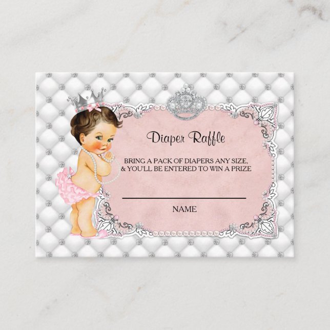 Princess Baby Diamonds Pearls Diaper Raffle Ticket Enclosure Card (Front)