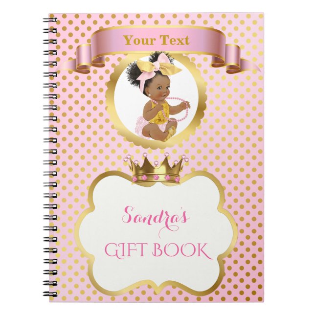 Princess Baby Girl Big Bow Pink Gold Gift Guest Notebook (Front)