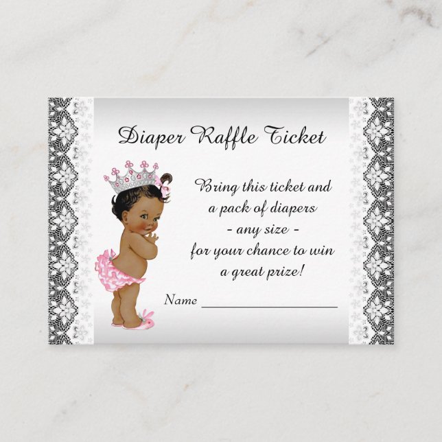 Princess Baby Girl Diaper Raffle Ticket Enclosure Card (Front)