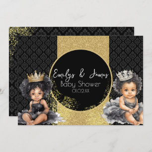 Princess Baby Gold Black Baby Twins Shower  Invitation