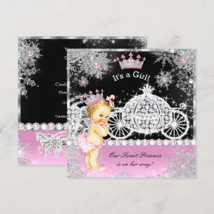 Princess Baby Shower Carriage Pink Black Blonde Invitation