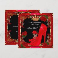 Princess Baby Shower Girl Gold Red Rose Shoe 2a