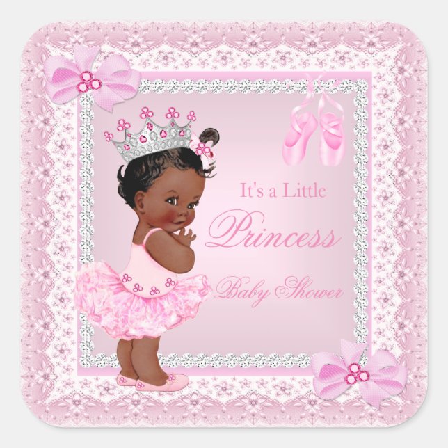 Princess Baby Shower Girl Pink Ballerina Ethnic Square Sticker (Front)