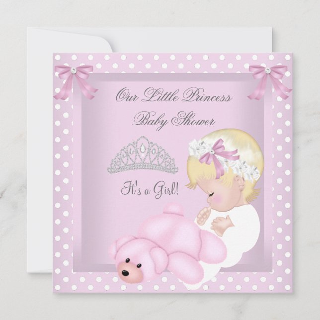 Princess Baby Shower Girl Pink Blonde Baby Girl 3 Invitation (Front)