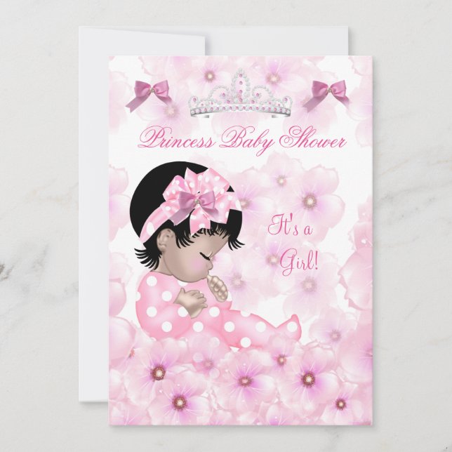 Princess Baby Shower Girl Pink Floral Asian Invitation (Front)