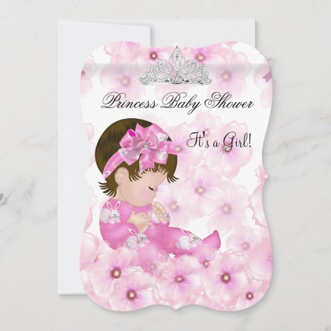 Princess Baby Shower Girl Pink Floral Tiara Invitation (Front)