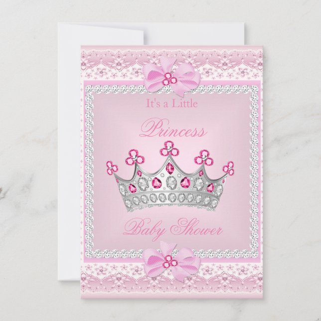 Princess Baby Shower Girl Pink Gem Silver Tiara Invitation (Front)
