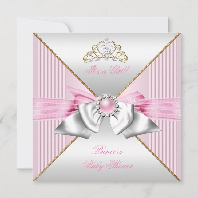 Princess Baby Shower Girl Pink Pearl Gold silver 2 Invitation (Front)