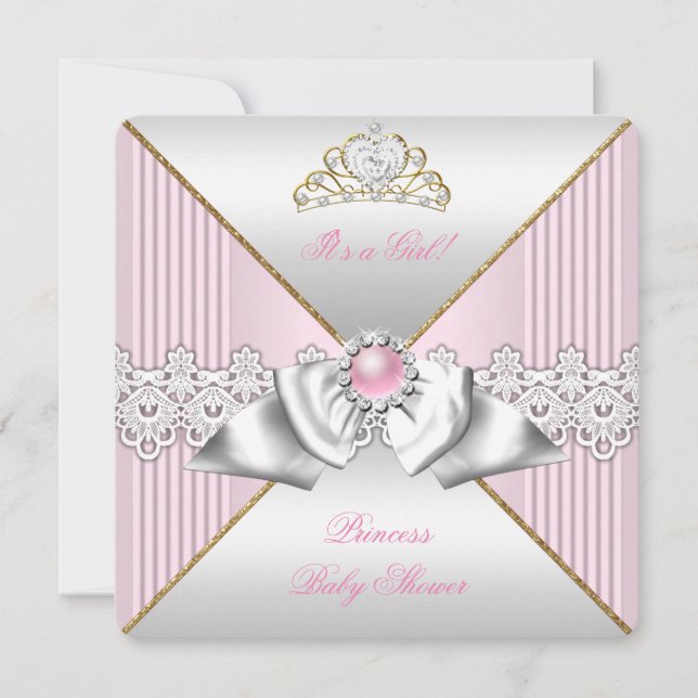 Princess Baby Shower Girl Pink Pearl Gold silver Invitation (Front)