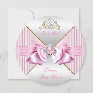 Princess Baby Shower Girl Pink Pearl Gold White 3 Invitation