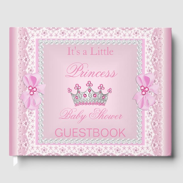 Princess Baby Shower Girl Pink Pearl Tiara Guest Book (Front)