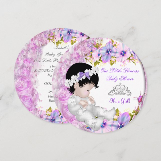 Princess Baby Shower Girl Pink Purple Floral 3a Invitation (Front/Back)