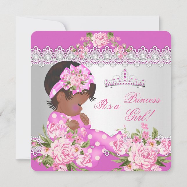 Princess Baby Shower Girl Pink Rose Pearl Ethnic Invitation (Front)