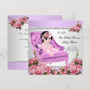 Princess Baby Shower Girl Pink Roses Lavender 2 Invitation