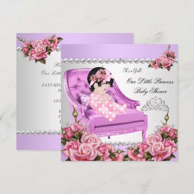 Princess Baby Shower Girl Pink Roses Lavender 2 Invitation (Front/Back)