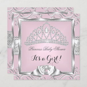 Princess Baby Shower Girl Pink Silver damask Invitation