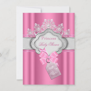 Princess Baby Shower Girl Pink Tiara Bow Invitation