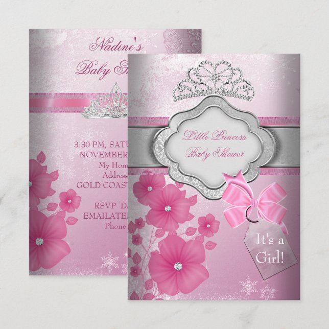Princess Baby Shower Girl Pink Tiara Princess Invitation (Front/Back)