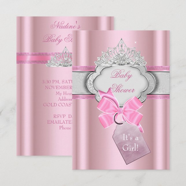 Princess Baby Shower Girl Pink Tiara Princess Invitation (Front/Back)