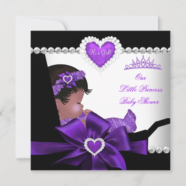 Princess Baby Shower Girl Purple African American Invitation (Front)