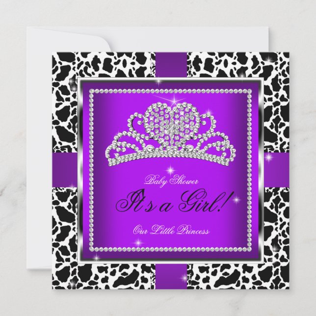 Princess Baby Shower Girl Purple Cow Tiara Invitation (Front)