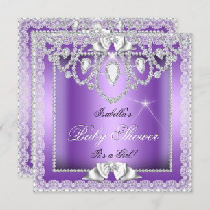 Princess Baby Shower Girl Purple Lace Diamond Invitation