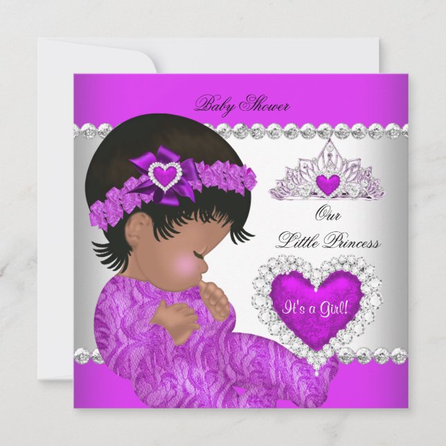 Princess Baby Shower Girl Purple Pink Heart Invitation (Front)
