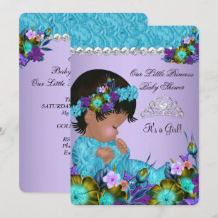 Princess Baby Shower Girl Teal Blue Purple 2 Invitation