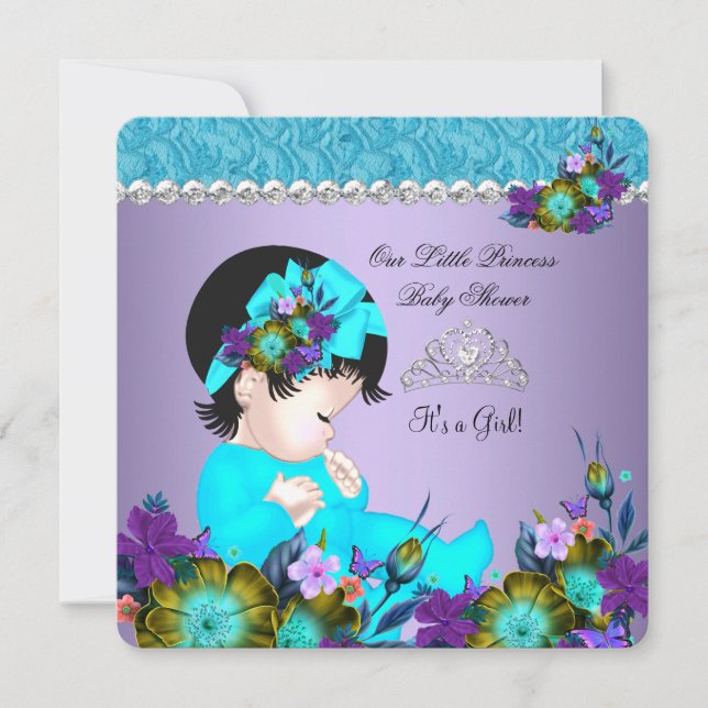 Princess Baby Shower Girl Teal Blue Purple 3 Invitation (Front)