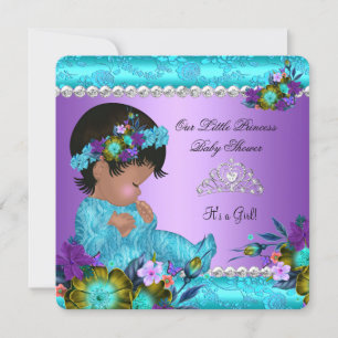 Princess Baby Shower Girl Teal Blue Purple Damask Invitation