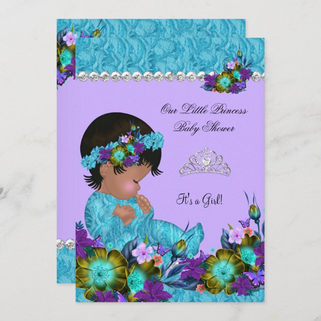 Princess Baby Shower Girl Teal Blue Purple Invitation (Front/Back)