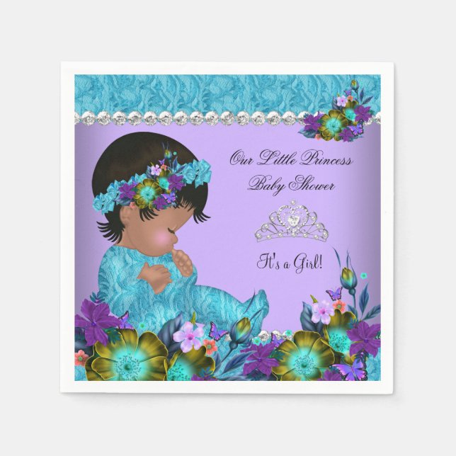 Princess Baby Shower Girl Teal Blue Purple Napkin (Front)