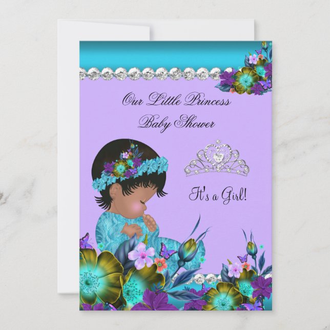 Princess Baby Shower Girl Teal Blue Purple zz2 Invitation (Front)