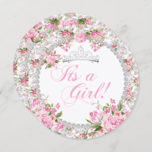 Princess Baby Shower Girl Vintage Rose Floral Invitation