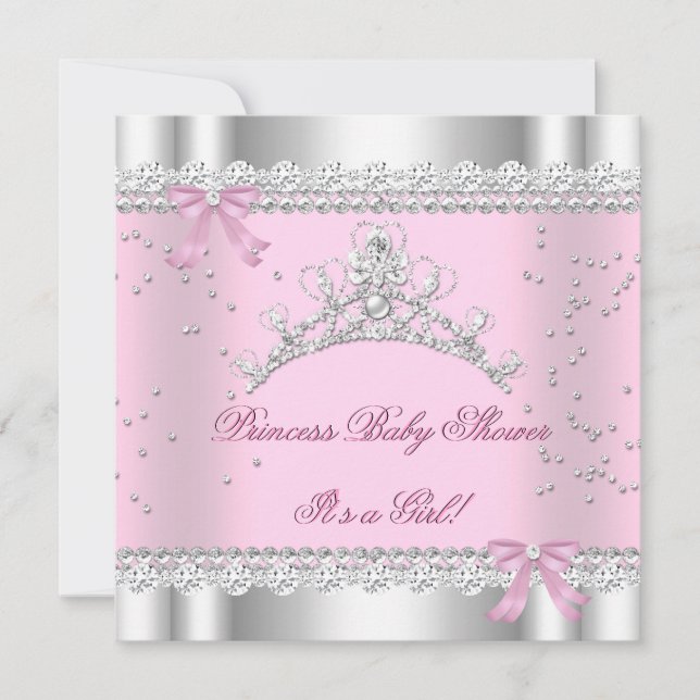Princess Baby Shower Girl White Pink Tiara Gem Invitation (Front)