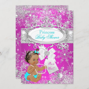 Princess Baby Shower Hot Pink Aqua Brunette Invitation