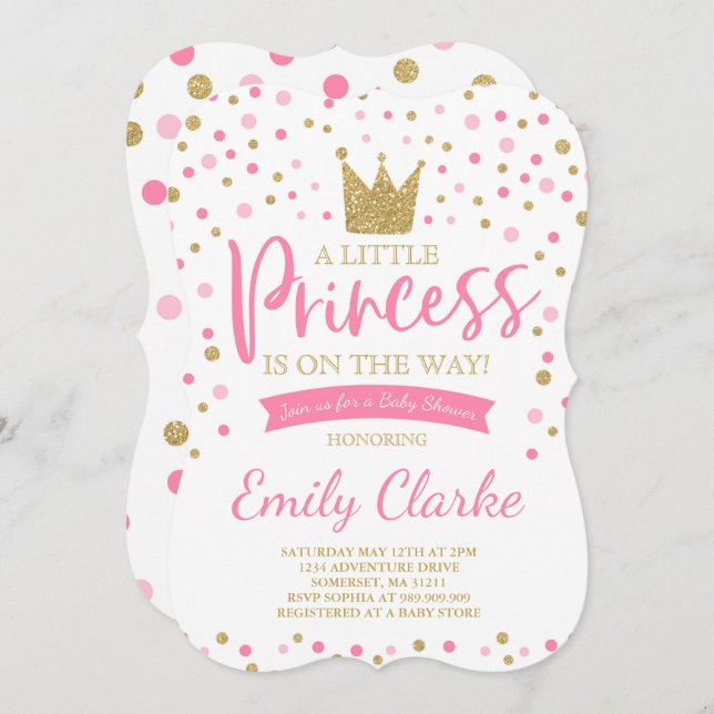 Princess Baby Shower Invitation Pink Gold Shower (Front/Back)
