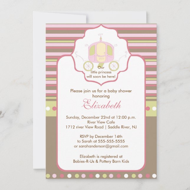 Princess Baby Shower Invitation Pretty Carriage (Front)
