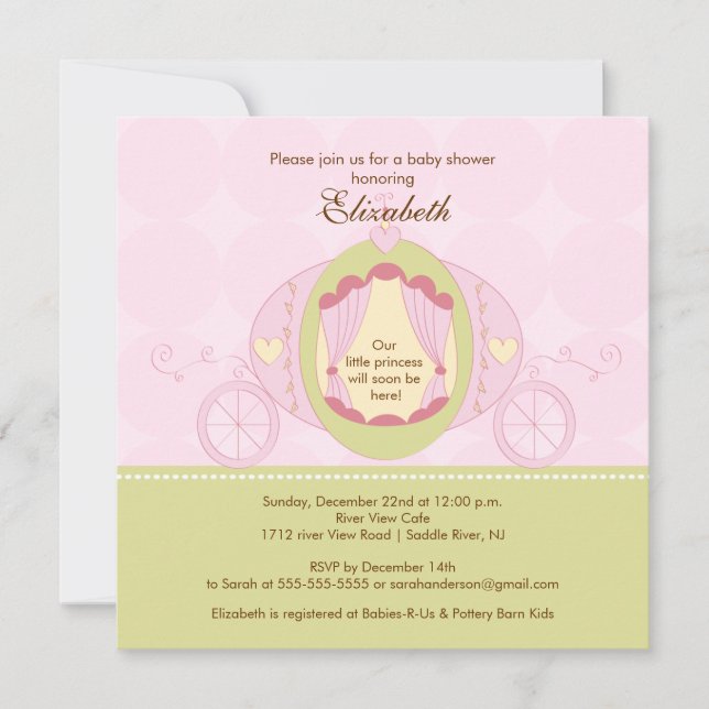 Princess Baby Shower Invitation Pretty Carriage (Front)