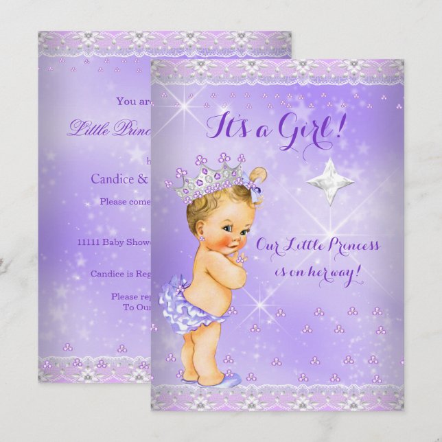 Princess Baby Shower Lilac Lavender Tiara Blonde Invitation (Front/Back)
