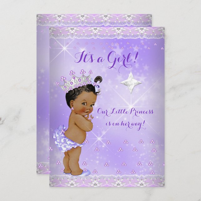 Princess Baby Shower Lilac Lavender Tiara Ethnic Invitation (Front/Back)