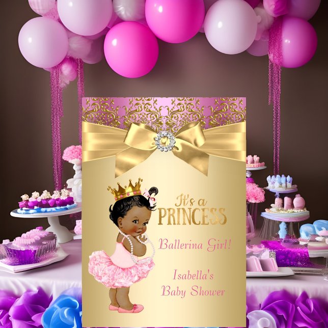 Princess Baby Shower Pink Gold Ballerina Ethnic Invitation (Creator Uploaded)