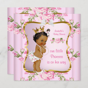 Princess Baby Shower Pink Gold Floral Ethnic Invitation